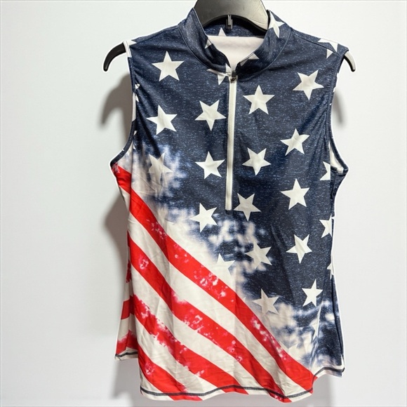 Stars & Stripes Sleeveless Rash Guard Tankini Top w/ Built‑In Bra, Size XL I NWT - Picture 3 of 11